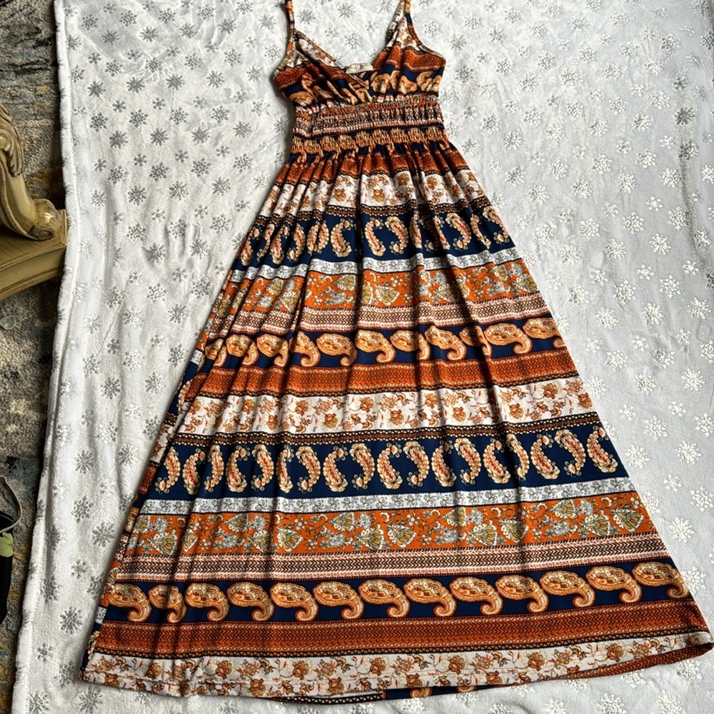Orange and Brown Maxi Sundress with